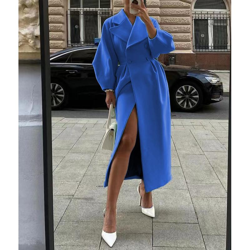 Kadınlar İçin Kışlık Mont Moda Düz Bol Yaka Çift Düğmeli Trençkot Vintage Uzun Kollu Ceketler Sıcak Kalın Kadın Yeni Gelenler Montlar