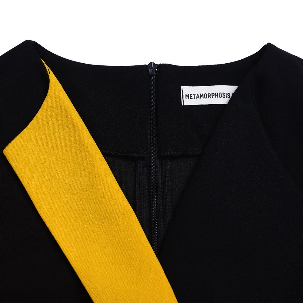 Large Size Women Fashion Patchwork Long Sleeves Dress Ladies Elegant One Piece Bandage Pleated Dress