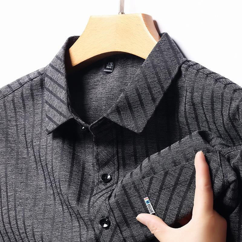 Smooth Anti-pilling Mulberry Silk Men's Long-sleeved Shirt Spring and Autumn New Striped Shirt No Ironing