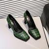 Niche Square Toe Shallow Mouth Thick Heel Single Shoes Fashion Slip-on Non-slip High Heels for Women