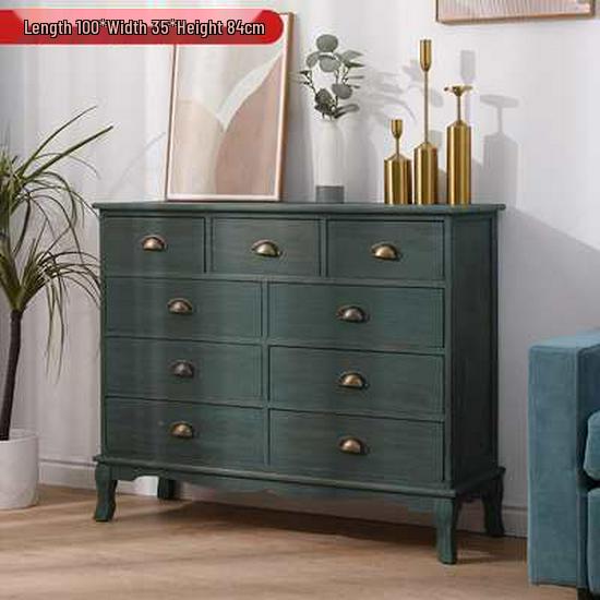 American Retro Country Solid Wood Storage Cabinet: Seven-Drawer Chest for Living Room or Bedroom.