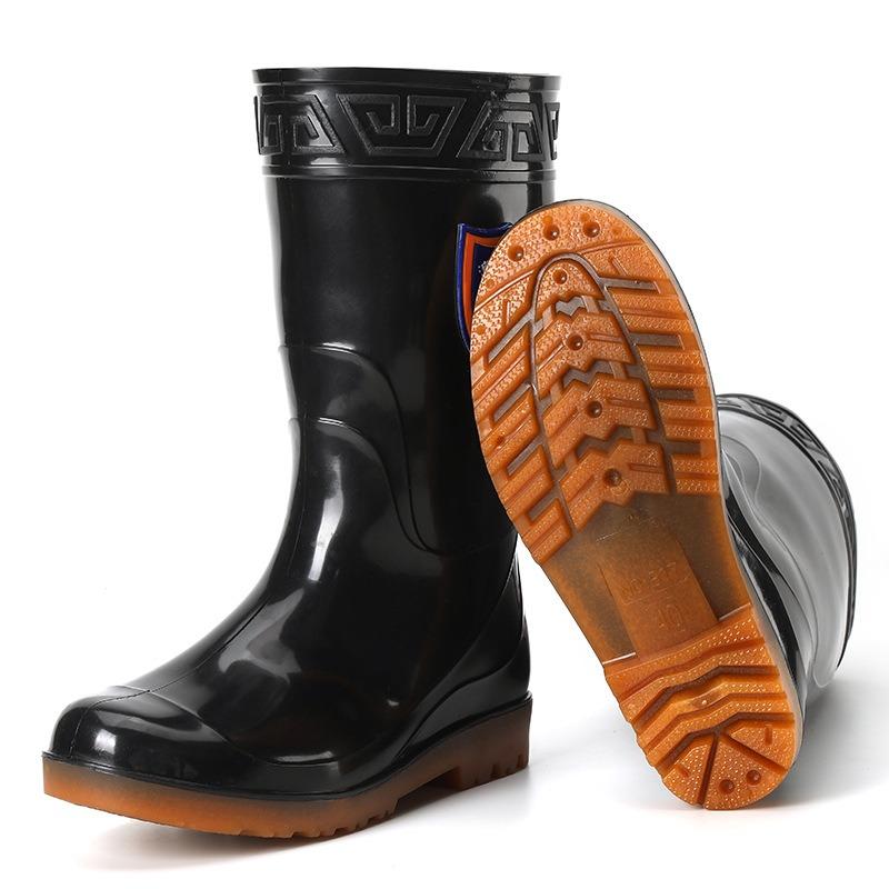 Aote rain tube rain shoes men's black work waterproof shoes middle help labor insurance three-proof rain boots