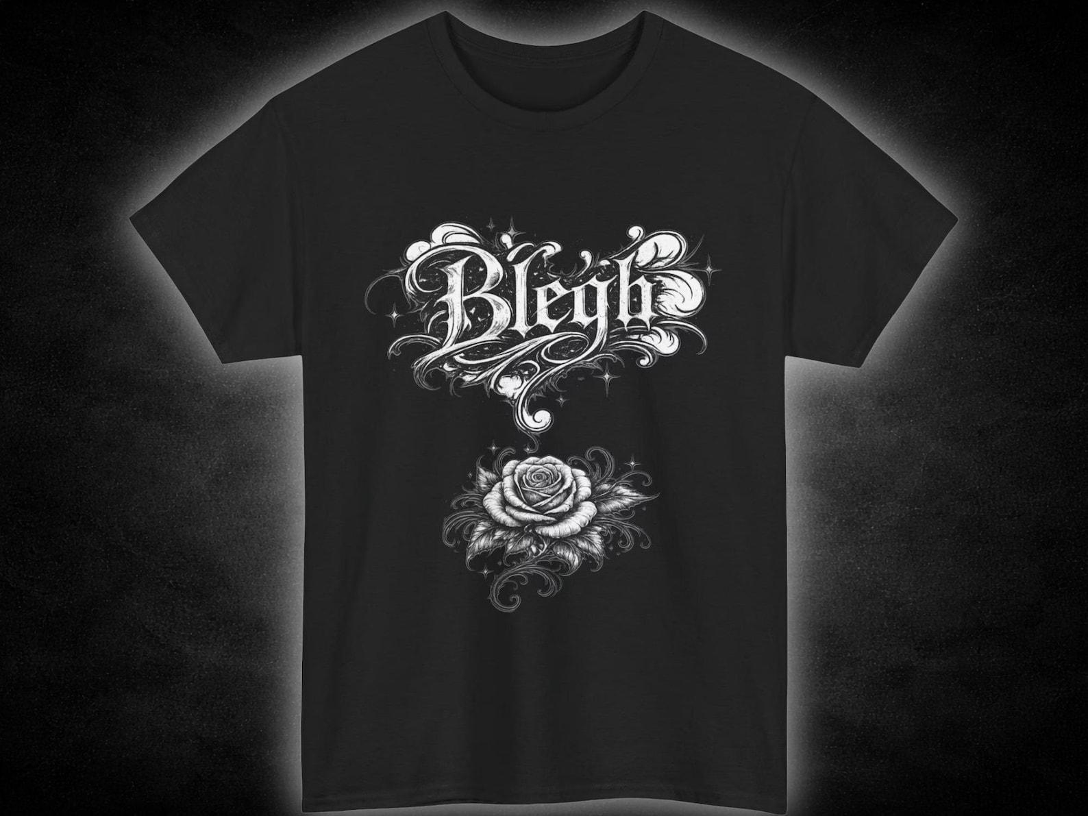 Blegh Rose T-Shirt | Gothic Calligraphy, Vintage Tattoo Style S