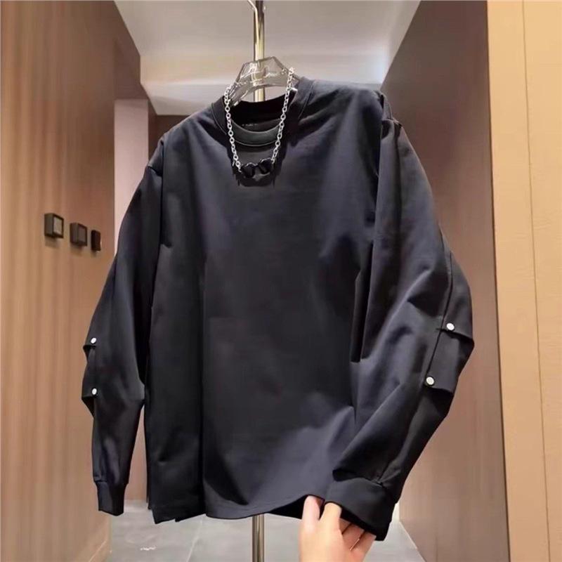 Men s Trendy Rivet Round Neck Solid Color Hoodie - Autumn Long Sleeve Casual Base Layer Shirt 3XL (Recommended: 160-175 jin)