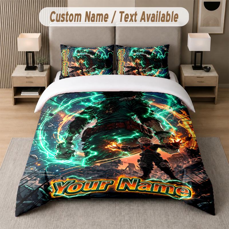 My Hero Academia 3Pcs Bedding Set, Personalized Custom Name Text, 1 Duvet Cover & 2 Pillowcases For Bedroom