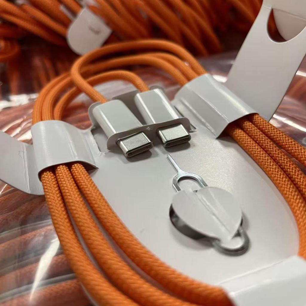 60W Dual Type-C Braided Data Cable for Apple Devices - Orange