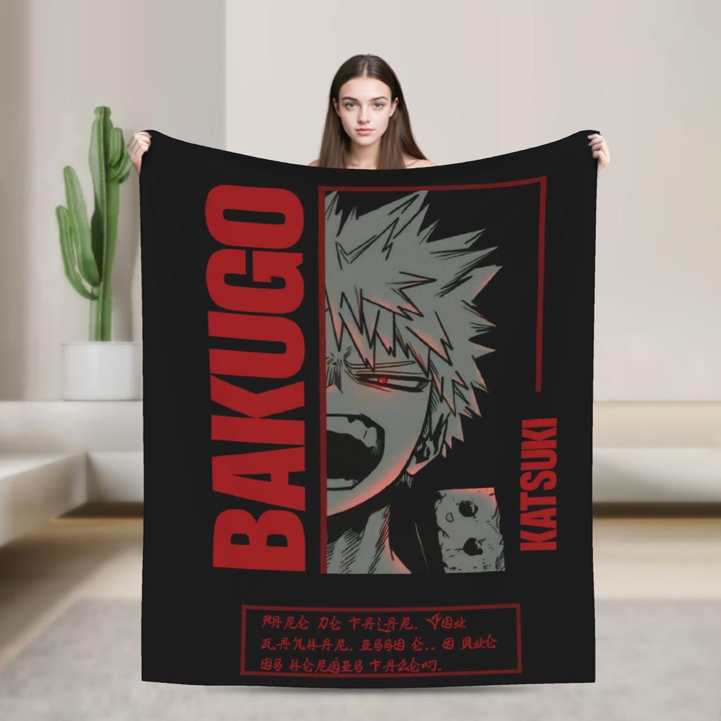 Katsuki Bakugo Anime  Blanket  Warm Soft Funny Plush Bedding Throws For Home Decor Travel Office Flannel Bedspread Bed Cover