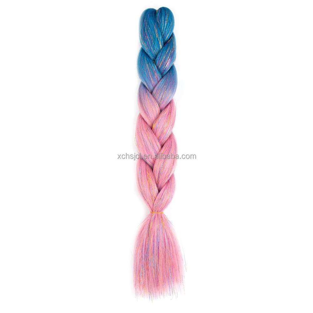 Customized Soft Heat Resistant Fiber Festival Ombre Pure 2 3 4 5 Tone Color Tinsel Glitter Jumbo Braiids