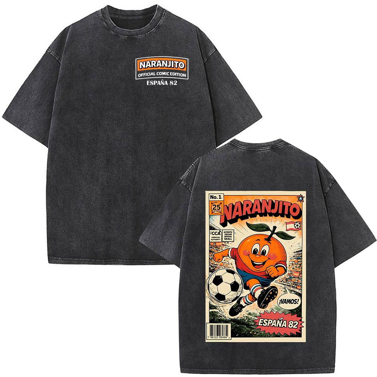 

Naranjito Espana Spain Mascot Football Vintage Washed Tshirt Men Women Fashion Harajuku Oversized Short Sleeve T Shirt S