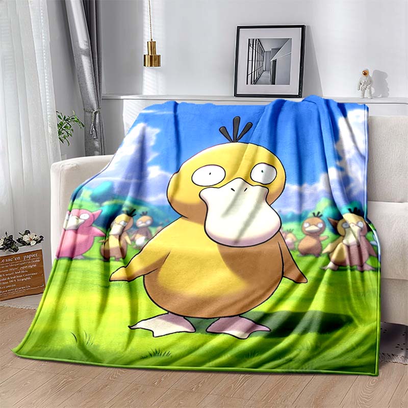 1PC Pokémon Psyduck Pattern Blanket Warm Soft Fluffy Kids and Adult Sofa Bed Throw Blanket Suitable Outdoor Travel Camping