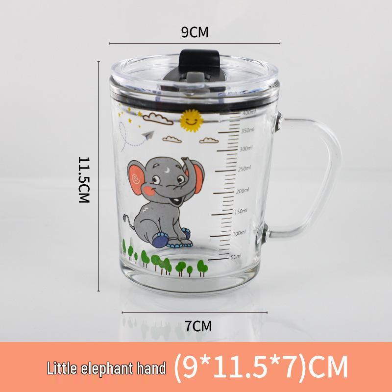 Cute Cartoon Graduated Milk Glass Cup with Straw for Kids - Perfect for Milk, Juice, or Water 301-400ml