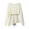 Spring Summer Women's Hollow-Out Knit Sweater Slim-Fit Long-Sleeve Knit Pullover Top with Belt