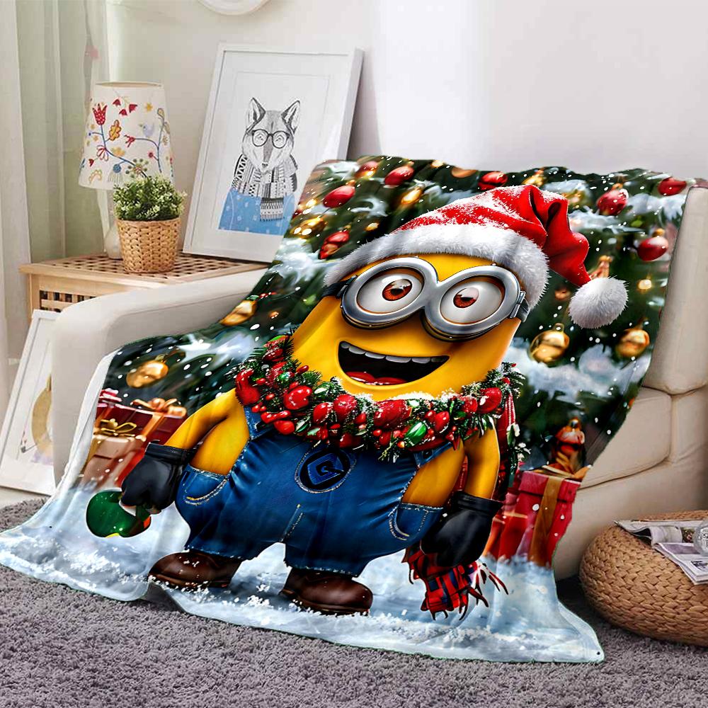 1Pc Christmas Minions Snowscape Blanket Soft Throw Blanket For Home Bedroom Bed Sofa Travel Office Solid Christmas Blanket