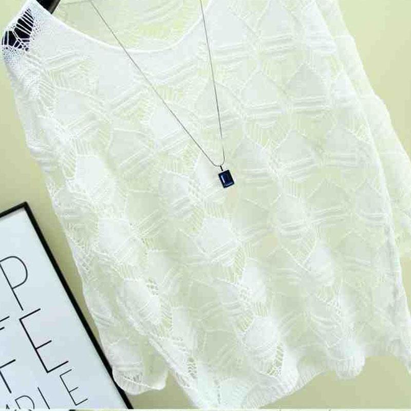 Camisa de Seda de Hielo Top de Protección Solar Hueco de una Pieza con Suéter de Punto Fino Suéter Holgado para Mujer Hueco Ligero y Transpirable