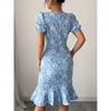 Women's Fashionable Printed Short Sleeved Round Neck Slim Fit Hip Hugging Dress
