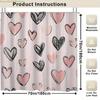 1Pc Pink And Black Heart Pattern Polyester Shower Curtain, Fashion Theme, Washable, All-Season, With Hooks, For Home Bathroom