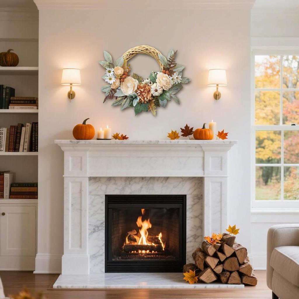 handmade Artificial Flower Wreath For Door Hanging Fake Flower Plant Wedding Pendant Garland Thanksgiving Wall Decoration 40cm