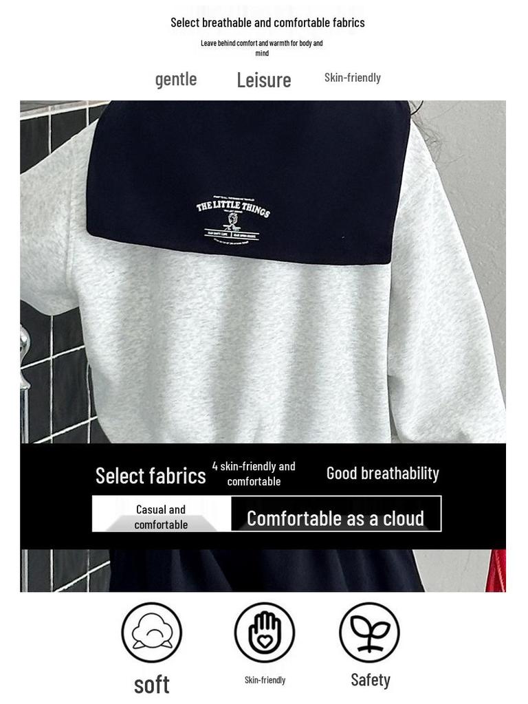 Girls' Spring & Autumn Sailor Collar Sweatshirt and Cargo Pants Set - 2025 Collection