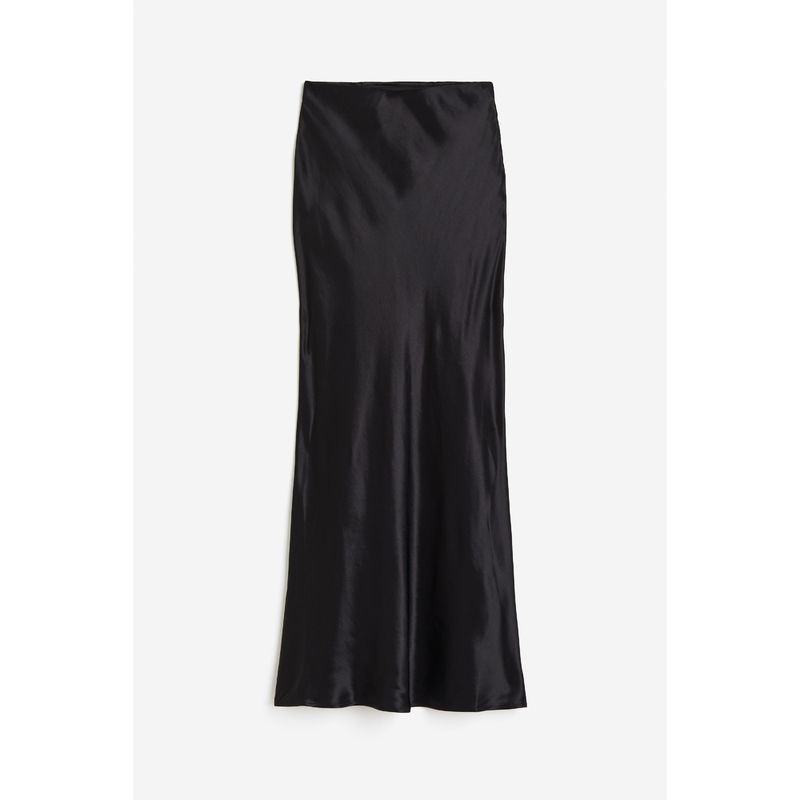 

HM Women s Skirt Autumn Soft Pendant Satin Elastic Band Slightly Stretch Dress 1184662 Black 170/100A