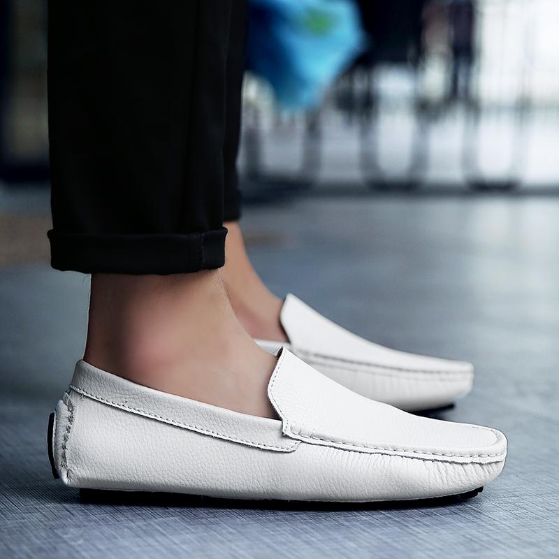 

Fashion Leather Breathable Mocasines Casual Loafers Leather Shoes For Men Slip On Formal Italian Driving Flat Chaussure Homme large size 38 белый