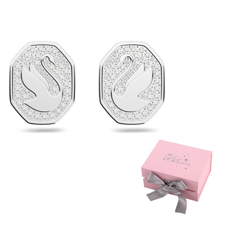Swarovski Signum Palladium Stud Earrings Womens F ( Fits All)-Pink bow gift box белый
