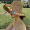 New Flowers Straw Hat Sun Protection Wide Brim Woven Hat Elegant Foldable Sunshade Hat Seaside