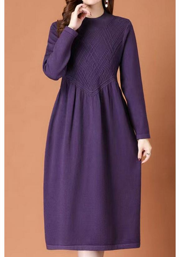 2023 Autumn/Winter Women's Oversized Knit Wool Dress, Knee-Length, Plus Size, Stylish, Belly Covering, Thick Fabric