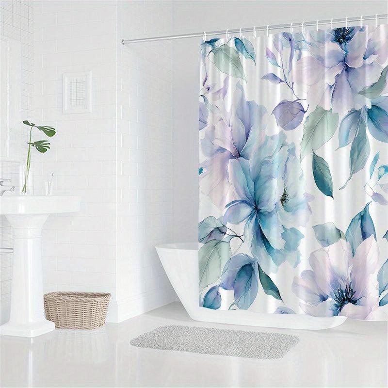 1-Pack Soft Focus Blue And Lavender Peony Shower Curtain - Polyester Fabric, Machine Washable, Suitable For Bathroom Decor