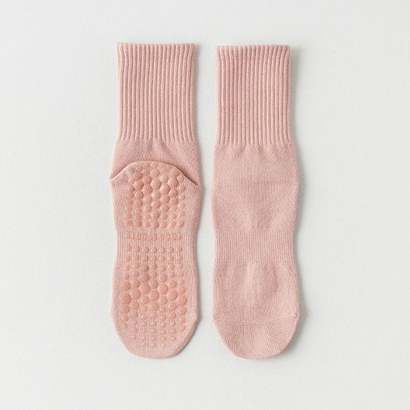 

Новые однотонные хлопковые носки до середины икры для йоги, носки для пилатеса, нескользящие профессиональные спортивные носки, носки для танцев, фитнеса и тренировок