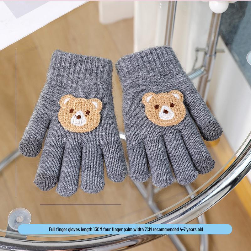 Warm Plush Five-Finger Winter Gloves for Boys and Girls (0-12 Years)