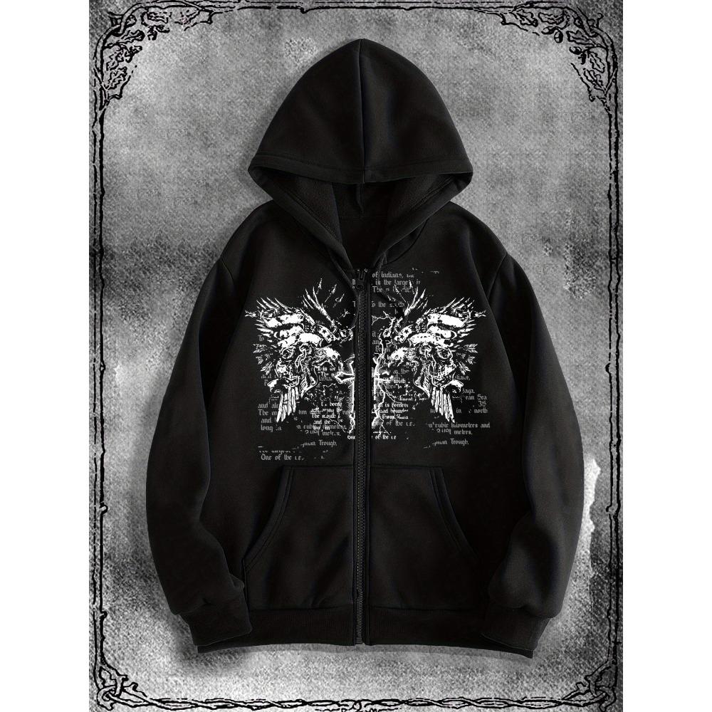 Modny Bluza z Kapturem na Zamek z Oryginalnym Nadrukiem w Stylu Y2K, Stylowa Bluza z Kapturem Streetwear na Codzienne Okazje, Idealny Wybór