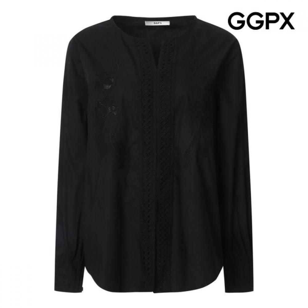 Ggpx New York Split Neck Lace Detail Pintuck Sleeve Blouse Gq3sh011b blacks/F