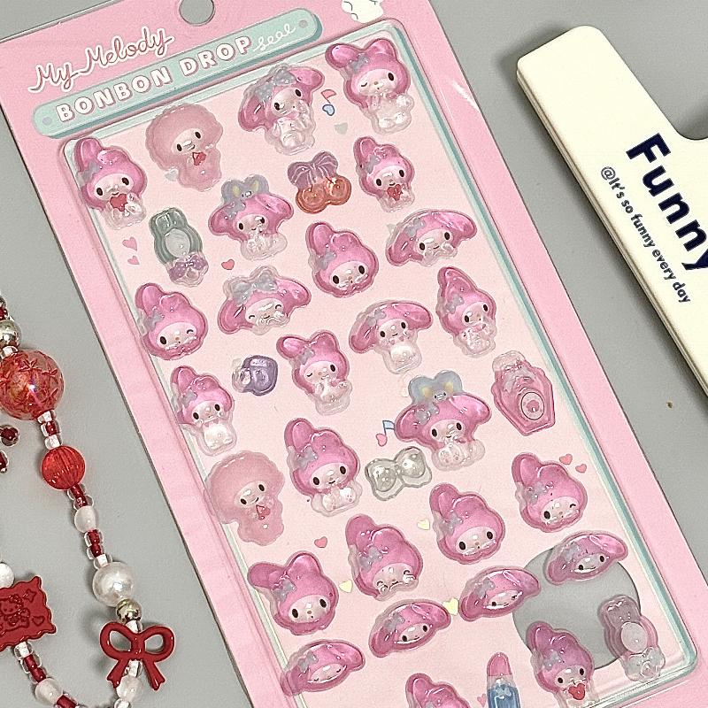 Kawaii Sanrio Hello Kitty DIY 3D Relief Decorative Stickers Cute Cartoon Kuromi Cinnamoroll Phone Case Creative Decoration Gifts