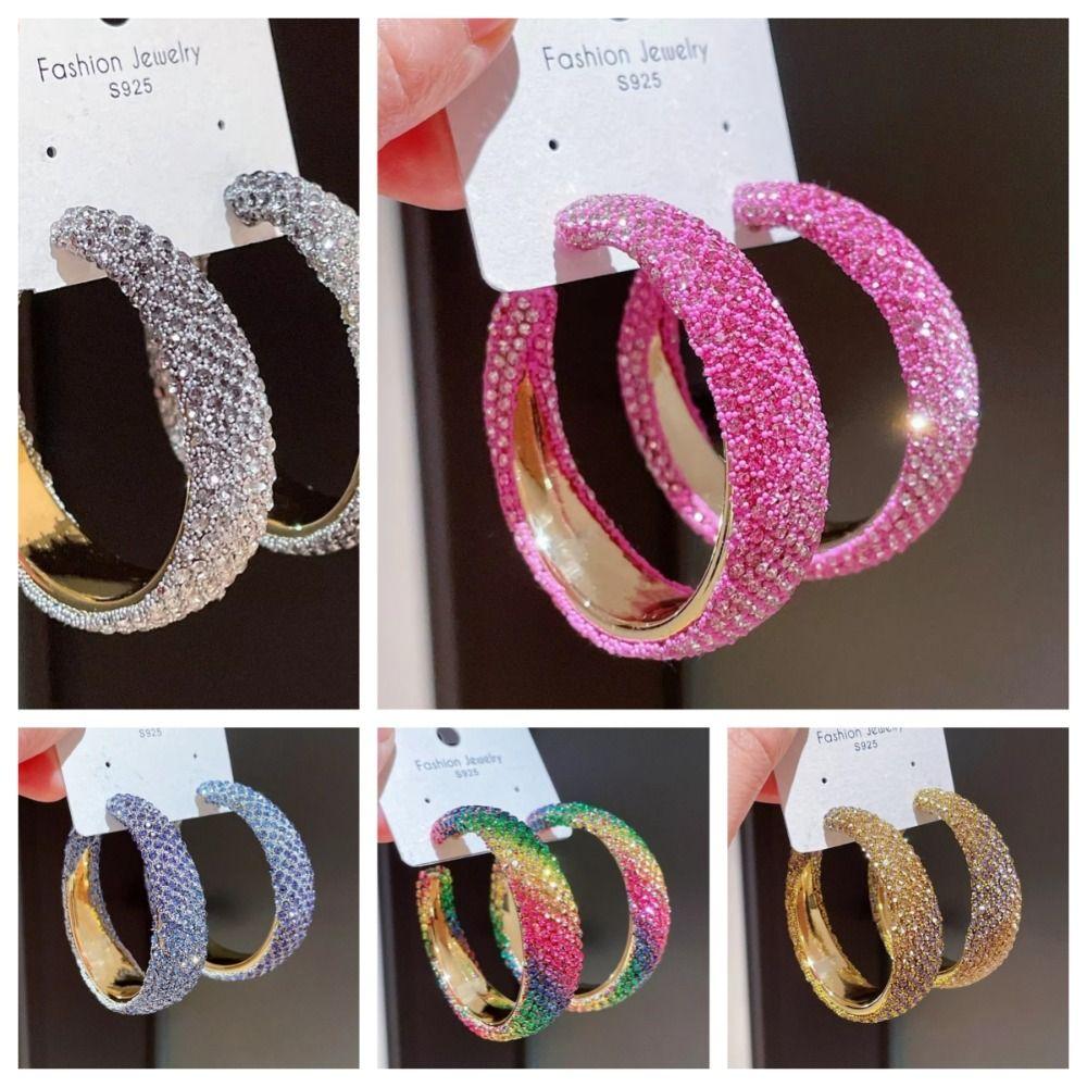 Exaggerate Shiny Rhinestones Big Hoop Earrings Jewelry Accessories Unique Crystal Earrings Geometric Round Jewelry Gifts