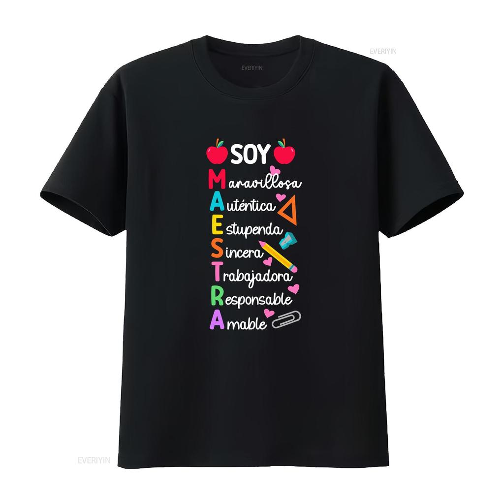 Soy Maestra De Espa ol Spanish Teacher Bilingual T Shirt men and women can wear black white creative gift vintage Washed
