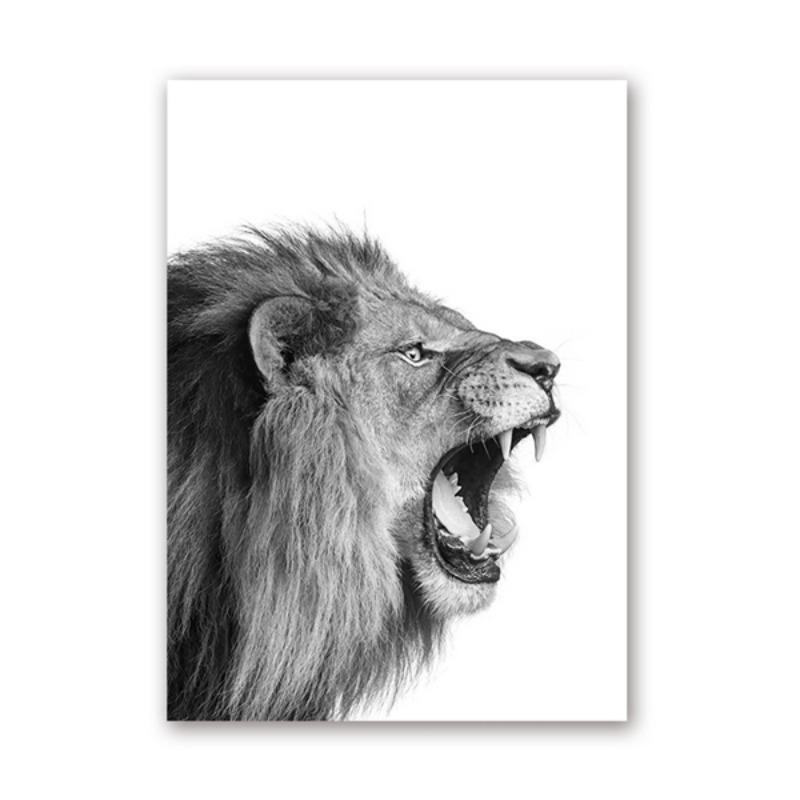 Lion and Lioness Animal Canvas Print Black White Abstract Watercolor Painting Poster Nursery Wall Art Pictures Living Room Decor