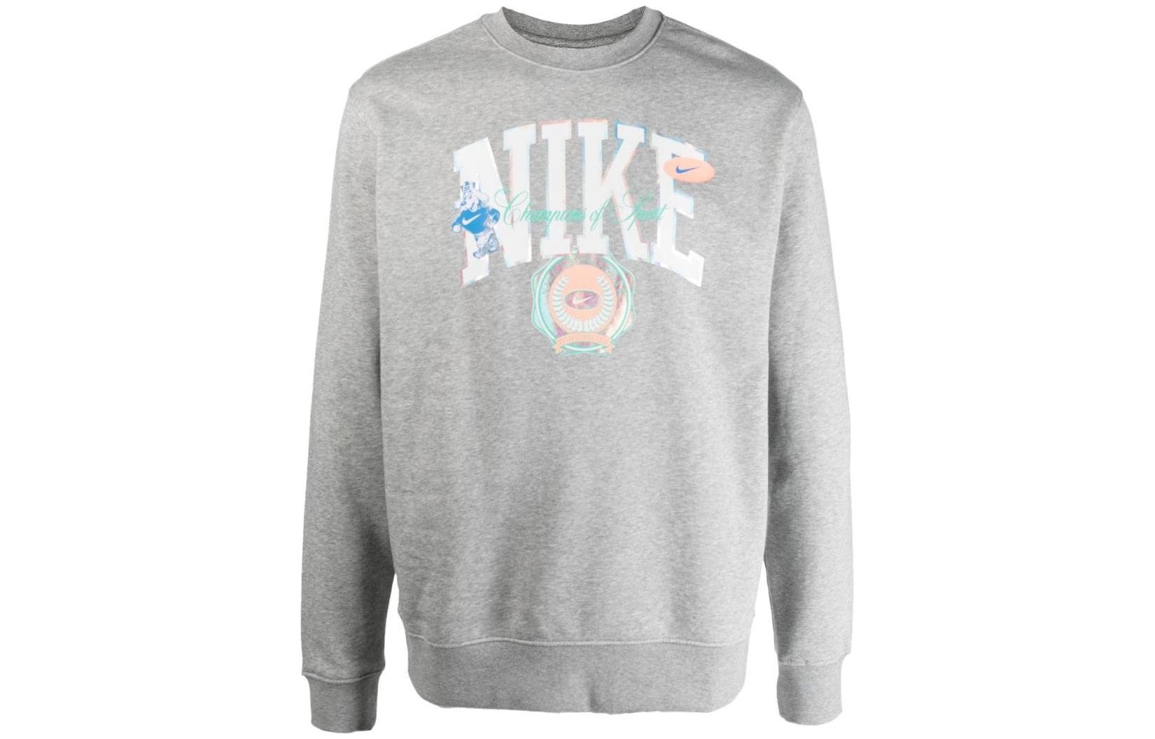 Nike Sweatshirts Men s Gray Crew Neck Moderate Regular DR8033-063 L