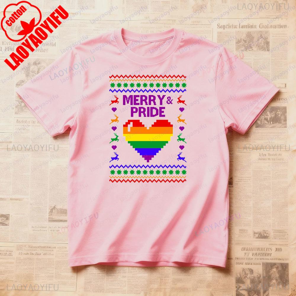 Merry And Pride Creative Design TShirt Lgbt Ugly Sweatshirt Christmas Unisex Unisex Shirt Rainbow Gay Lesbian Holiday Clothing