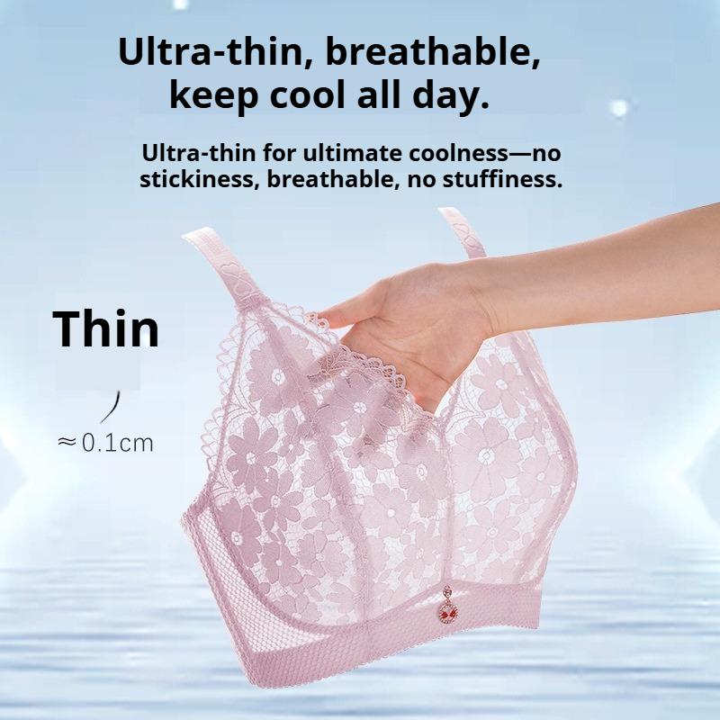 Lace Back Beautiful Big Breasts Show Small Thin No Ring Underwear Ultra-thin Gathered Breasts To Prevent Sagging Large Size Bra