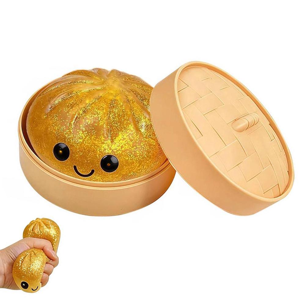 Realistic Giant Steamed Bun Squeezable Toy With Box Glitter Squishy Dumpling For Stress Relief Sensory Squeeze Toy Gifts