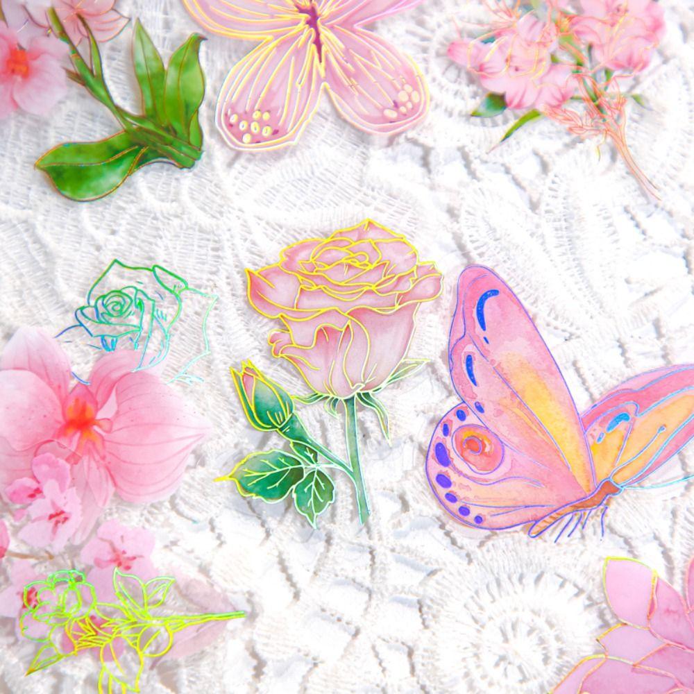 Handmade Butterfly Flower Sticker Decorative Ice Crystal Collage Decals  Goo Card