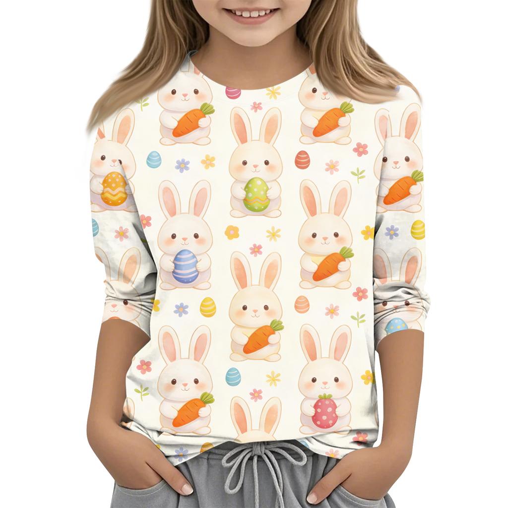 Children's Seven Quarter Sleeve Easter Print Round Neck Print Casual Top