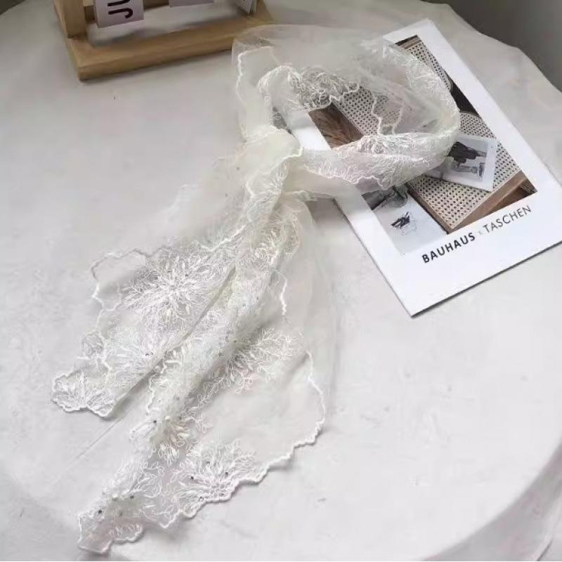 Elegant Literary Retro Dirty Dye Trendy Lace Silk Scarf Women's Versatile Decorative Collar Sunscreen Shawl Spring Summer Thin