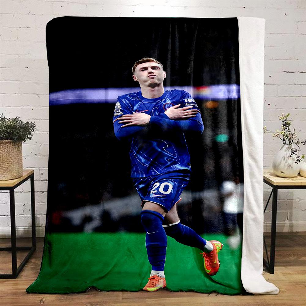 Soccer Player in Blue Jersey Patterned flannel blanket perfect for the bedroom living room, sofa, or a little nap