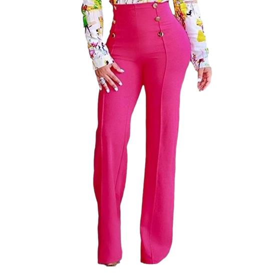 

Штани з високою талією Прямі повсякденні штани для жінок М які розкльошені штани Штани з двоборідним дизайном Зручні Штани для роботи Подорожей Школи M рожевий червоний колір