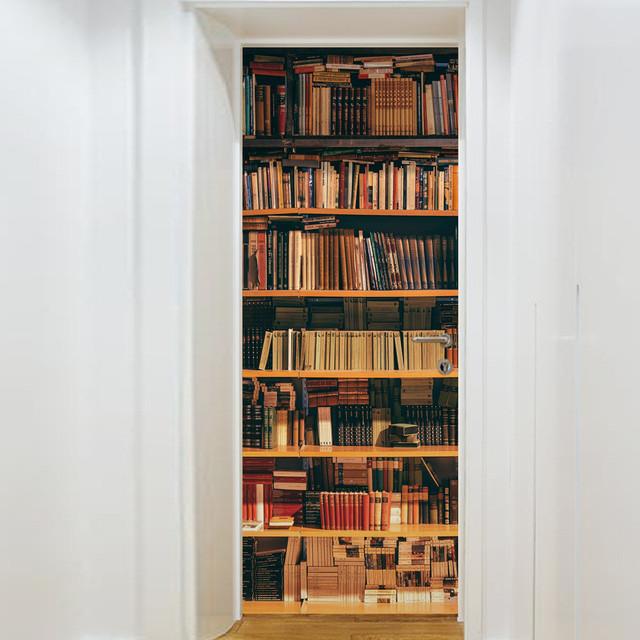 Retro Library Adhesive Door Wallpaper Waterproof Home Decor Living Room Mural Decal Sticker Wooden Cabinet Poster Wine
