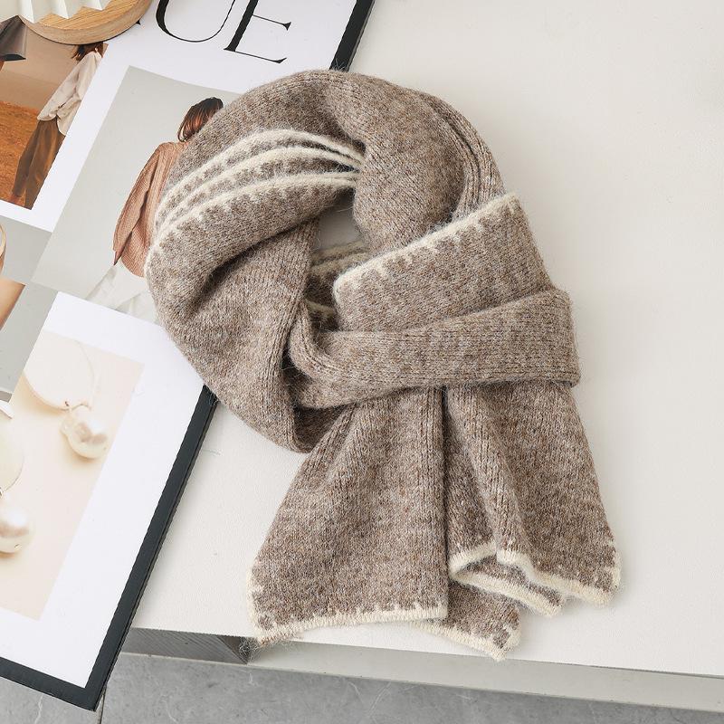 Japanese atmosphere simple solid color dog tooth edge knitted wool scarf winter warm windproof versatile scarf scarf
