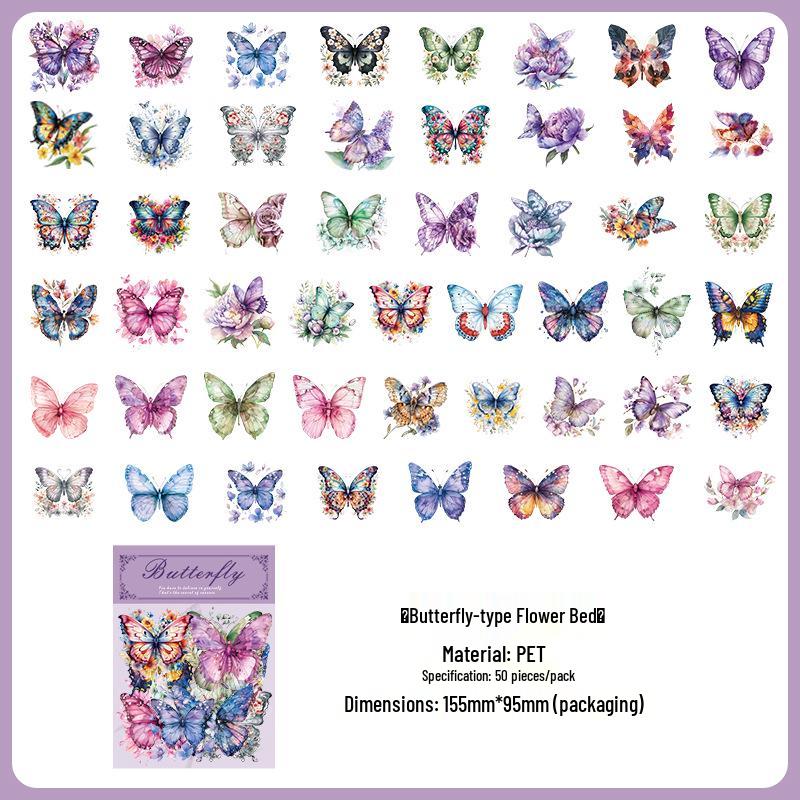 PET Butterfly & Cartoon Stickers for DIY Journaling, Guka Decoration, Kids' Water Bottles, and Scenery Designs.