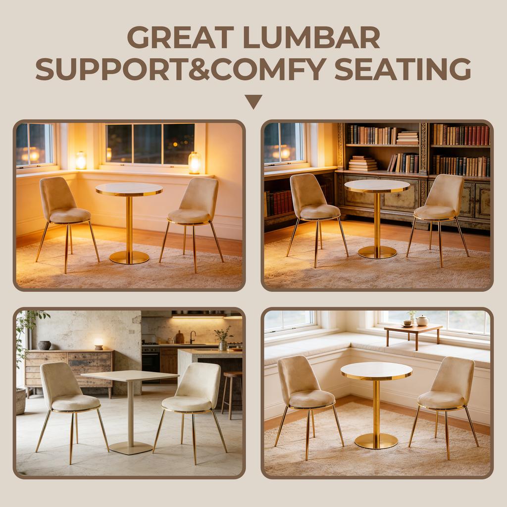 Modern Cream White Dining Chair(set of 2 ) - Gold-Plated Metal Legs, Velvet Upholstery