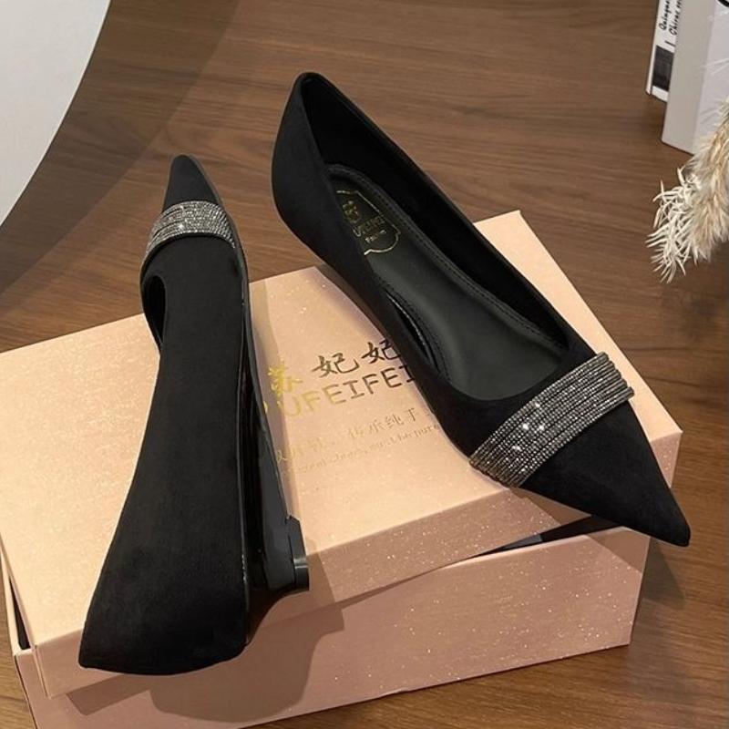 Faux Suede Rhinestone Brand Luxury Heels Summer Fashion Pointed Toe Shallow Women Pumps Elegant Wedding Bridal Shoes for Ladies